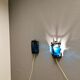 Wall lamps made of black cast iron and handmade thick pressed blue glass