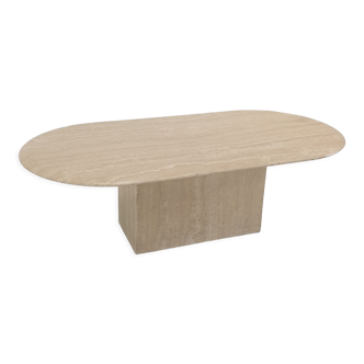 Italian oval coffee table in travertine, 1980s