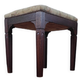 Repose-pieds, tabouret vintage en chêne massif et tapisserie florale