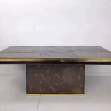 70s Brutalist Coffee Table in Brass, Bronze and Stone