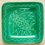 Square dish in glazed ceramic, scarified, signed Jacques Sagan Vallauris,