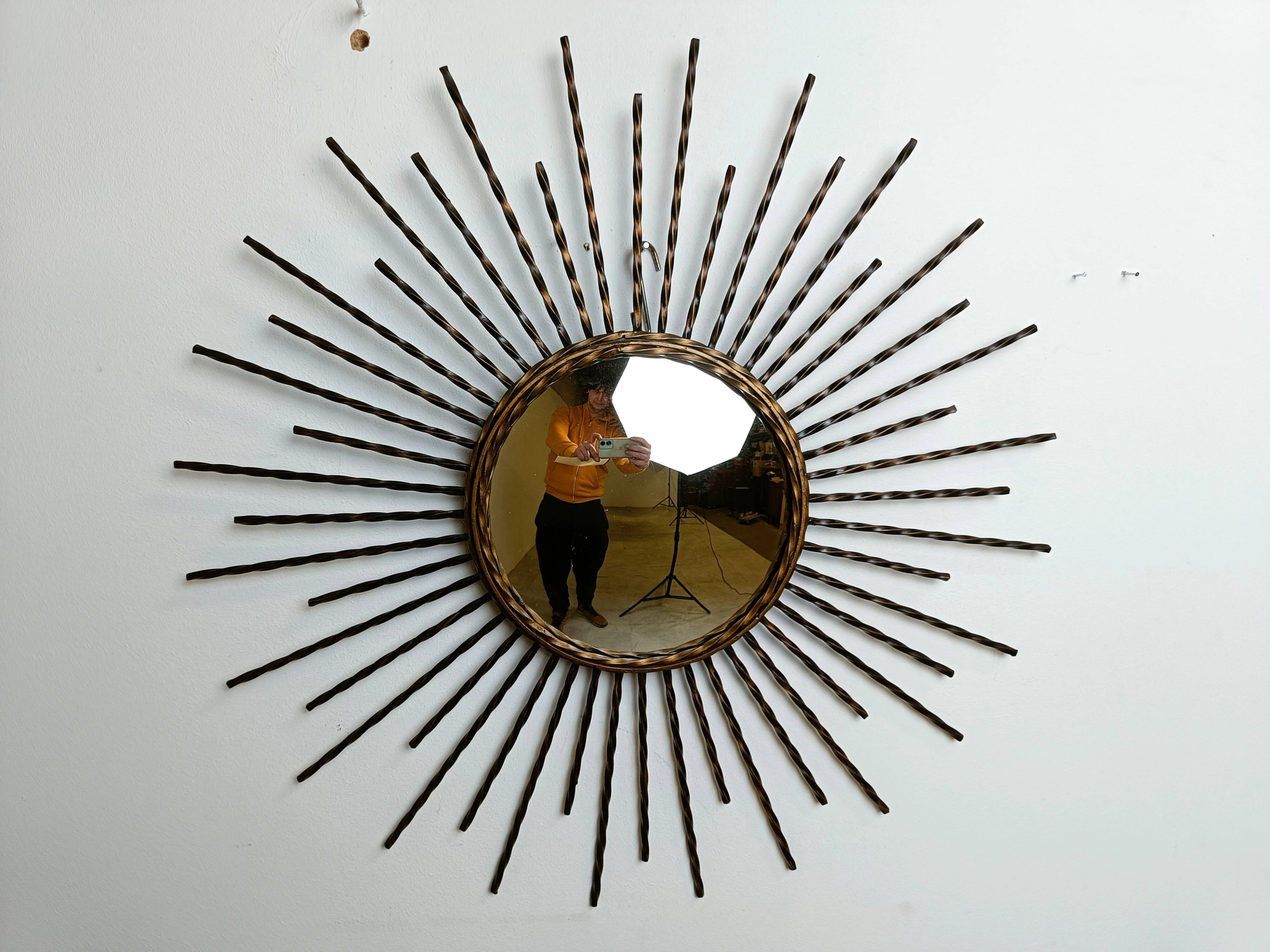 Vintage metal sunburst mirror 1970s