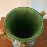 Vase amphore ancien en barbotine – Faïence décor grec antique – Signé 0E V