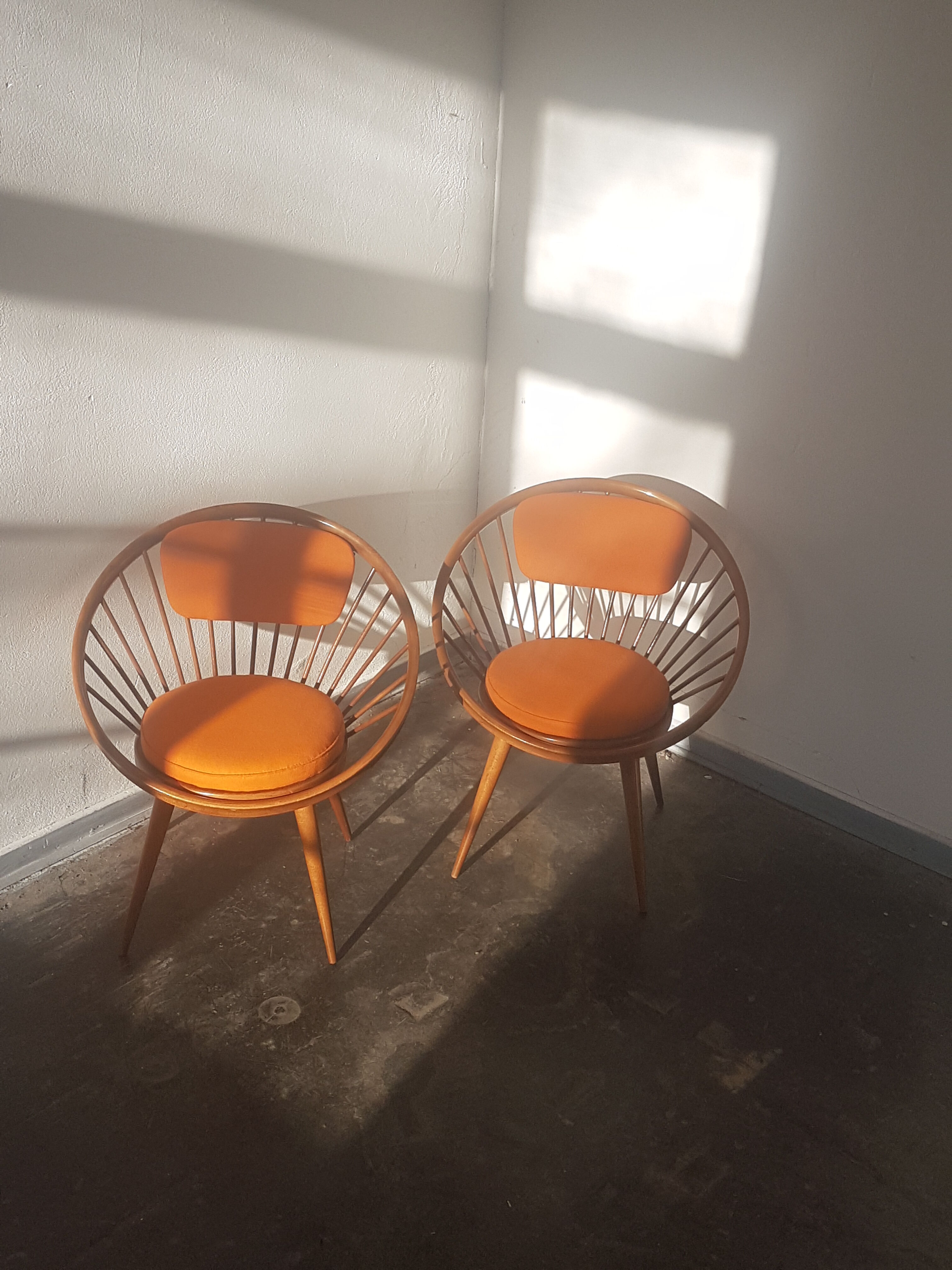 A pair of vintage circle chairs by Yngve Ekstrom