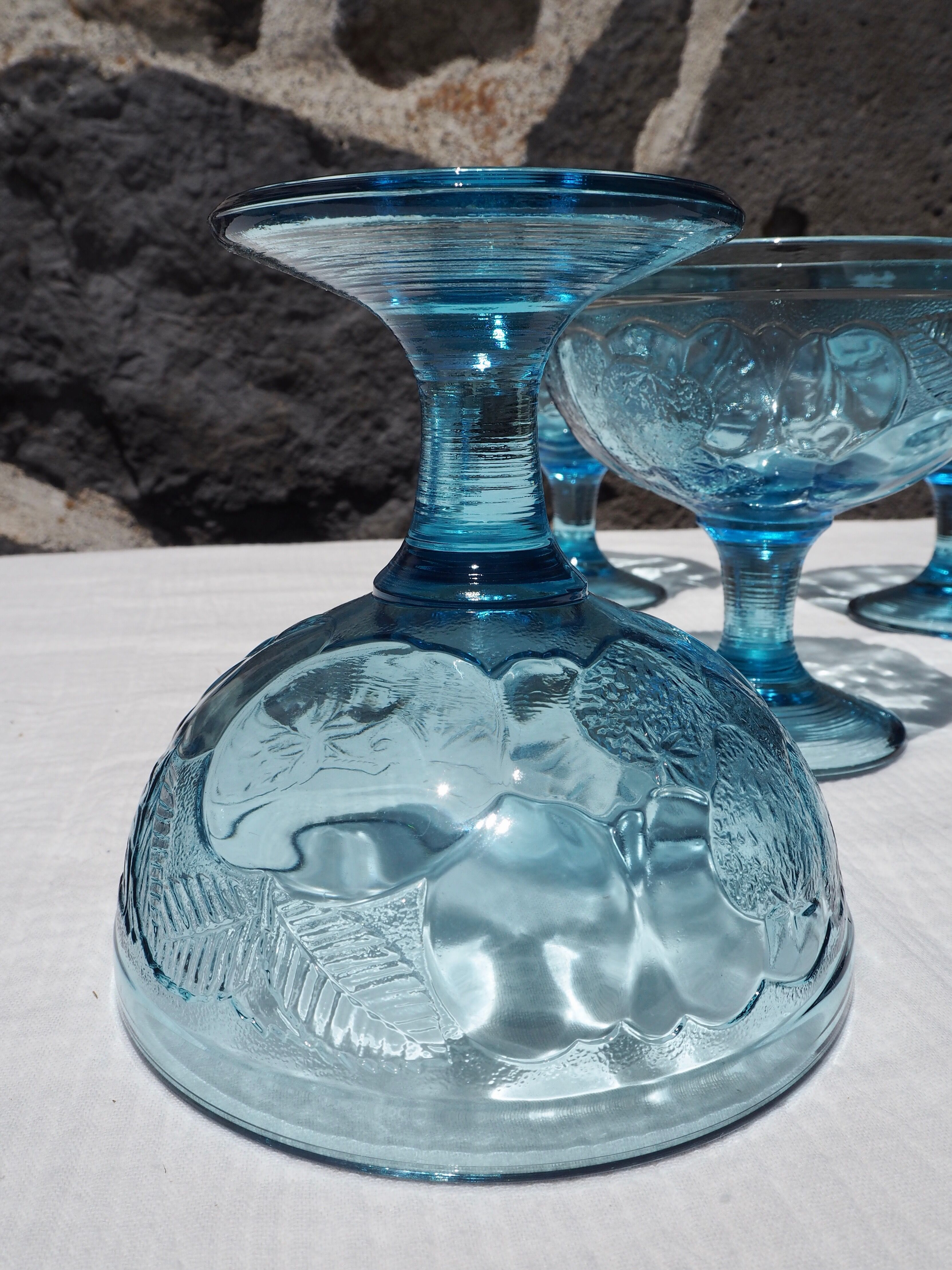 Set de 6 coupes à glaces en verre bleu