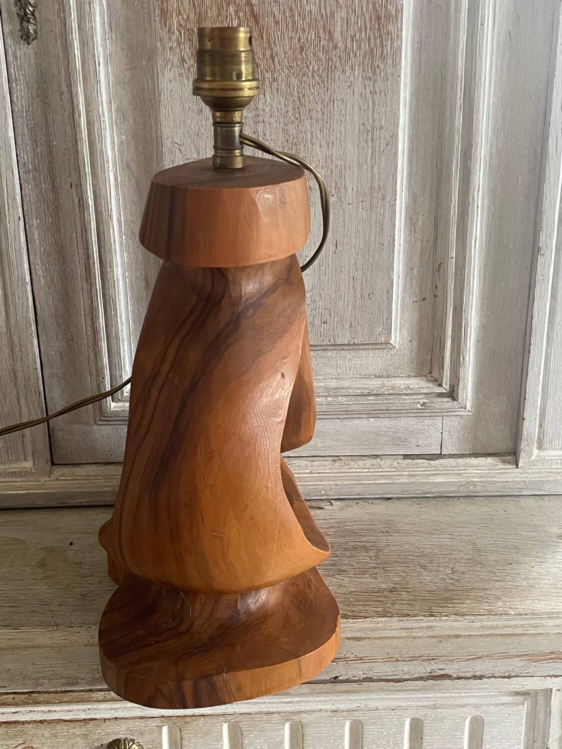 Vintage olive wood carved lamp 59cm
