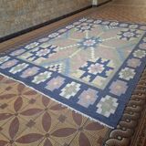 Mid century Scandinavian rug, Swedish wool flatweave with geometric design