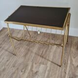 Old end of sofa / Service table with magazine holder / 60s / brass