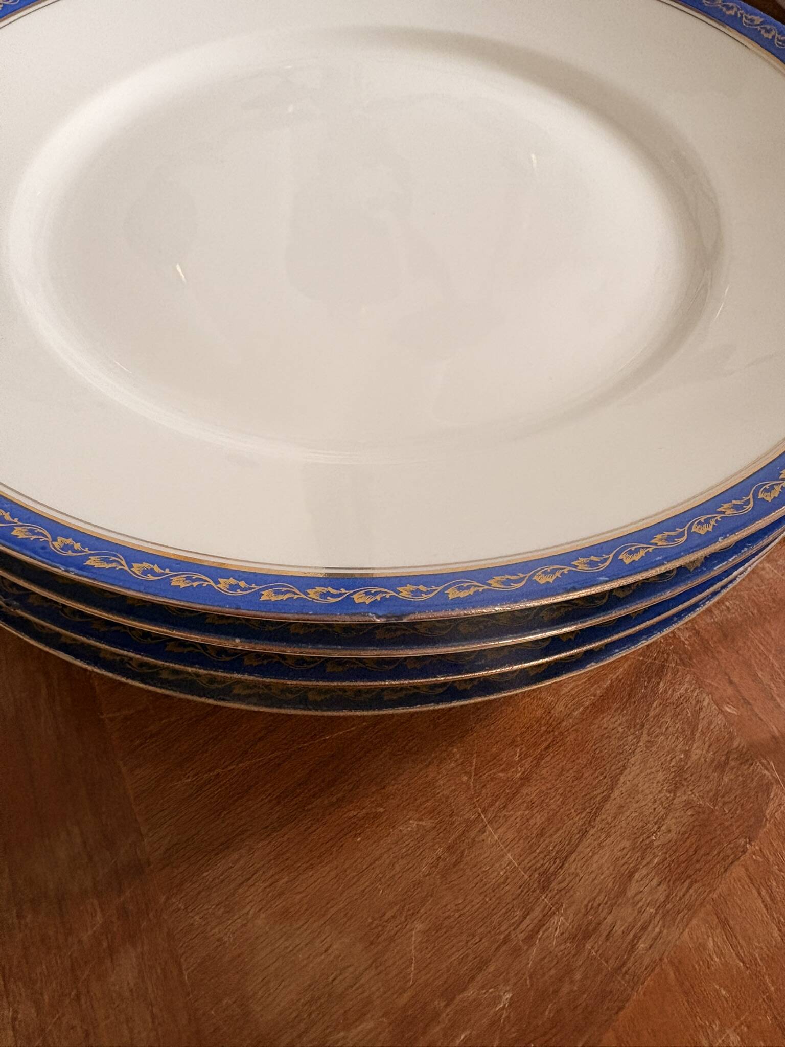 Lot 5 Plate Porcelain Limoges Blue Gold Betoule & Legrand France