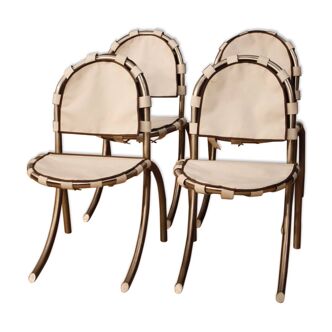 Suite de 4 chaises italiennes en acier et tissu design Bazzani
