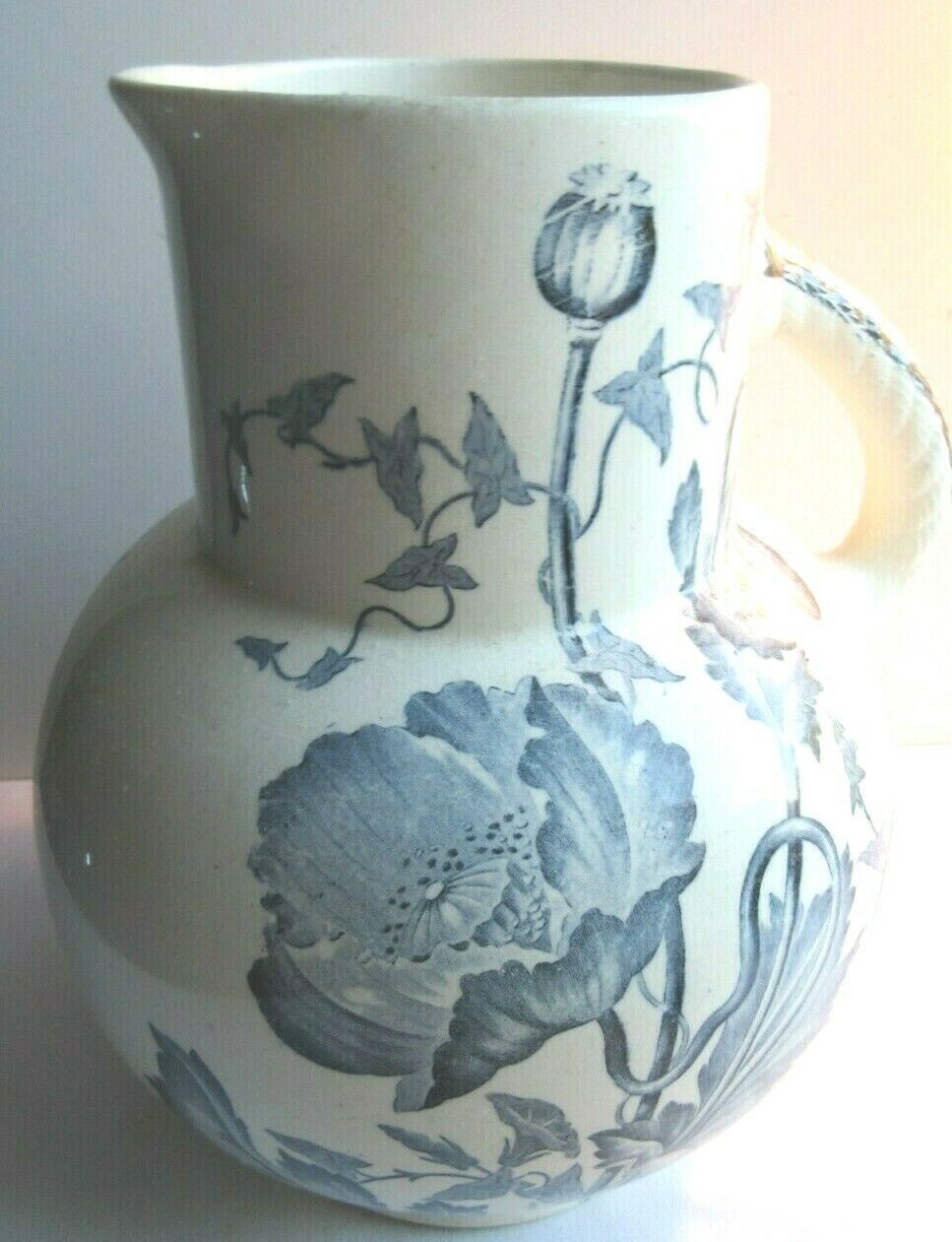 Art Nouveau toilet broc, blue-grey Iris décor, signed Longchamp
