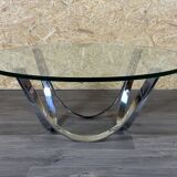 Table basse en métal chromé et verre fumé par Werner Lindner pour Bacher Space Age