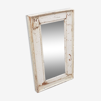 White Mirror Old Teak Wood Patina