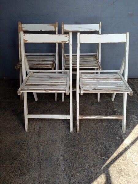4 foldable chairs wood vintage epoch 1970