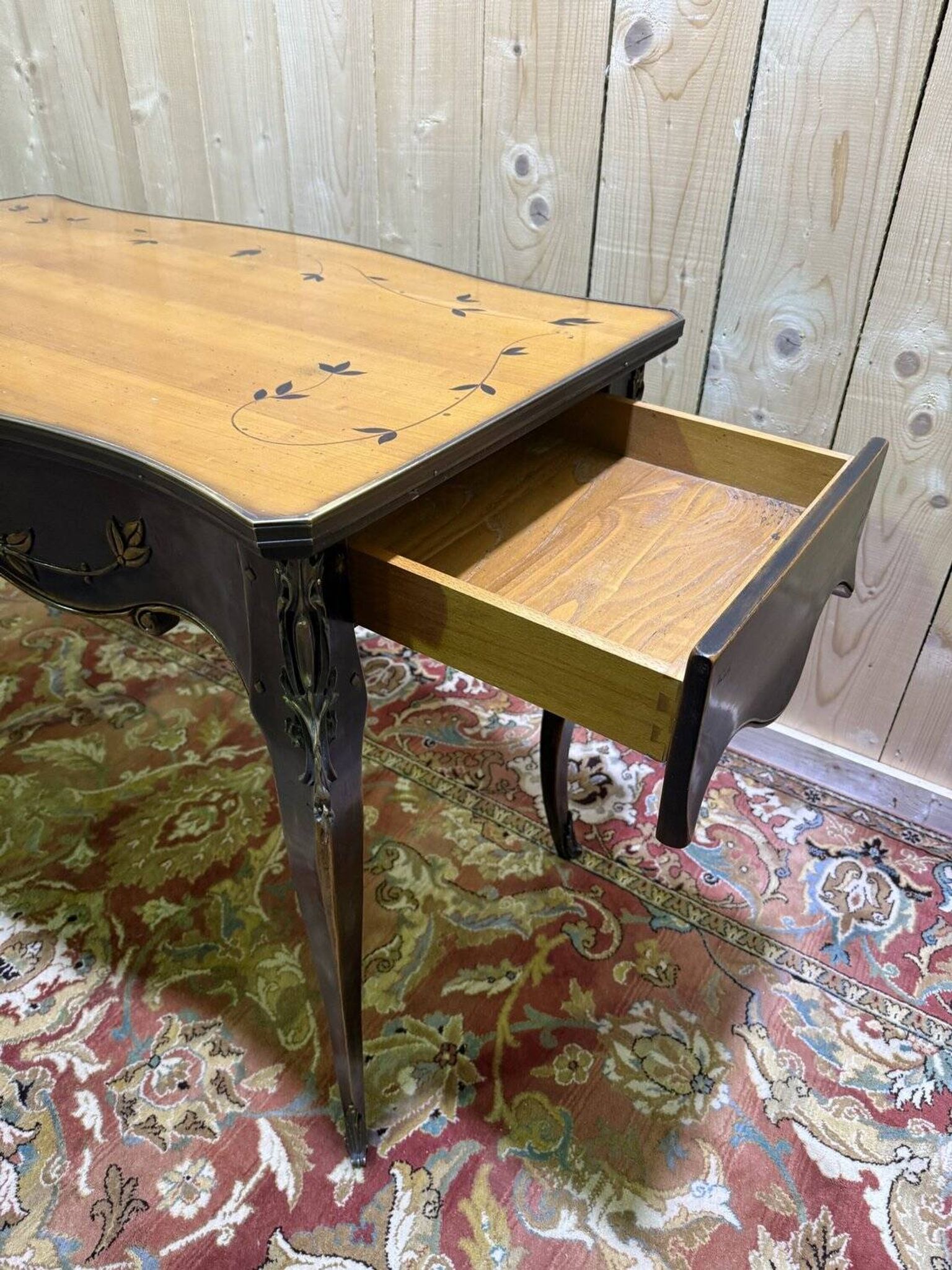 Louis XV style console table in blackened wood.