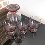 4 Art Deco red wine glasses in purple glass from the 70s
