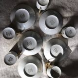 Vintage mocha set 5 coffee cups Napoleon porcelain white frieze green gold by hand
