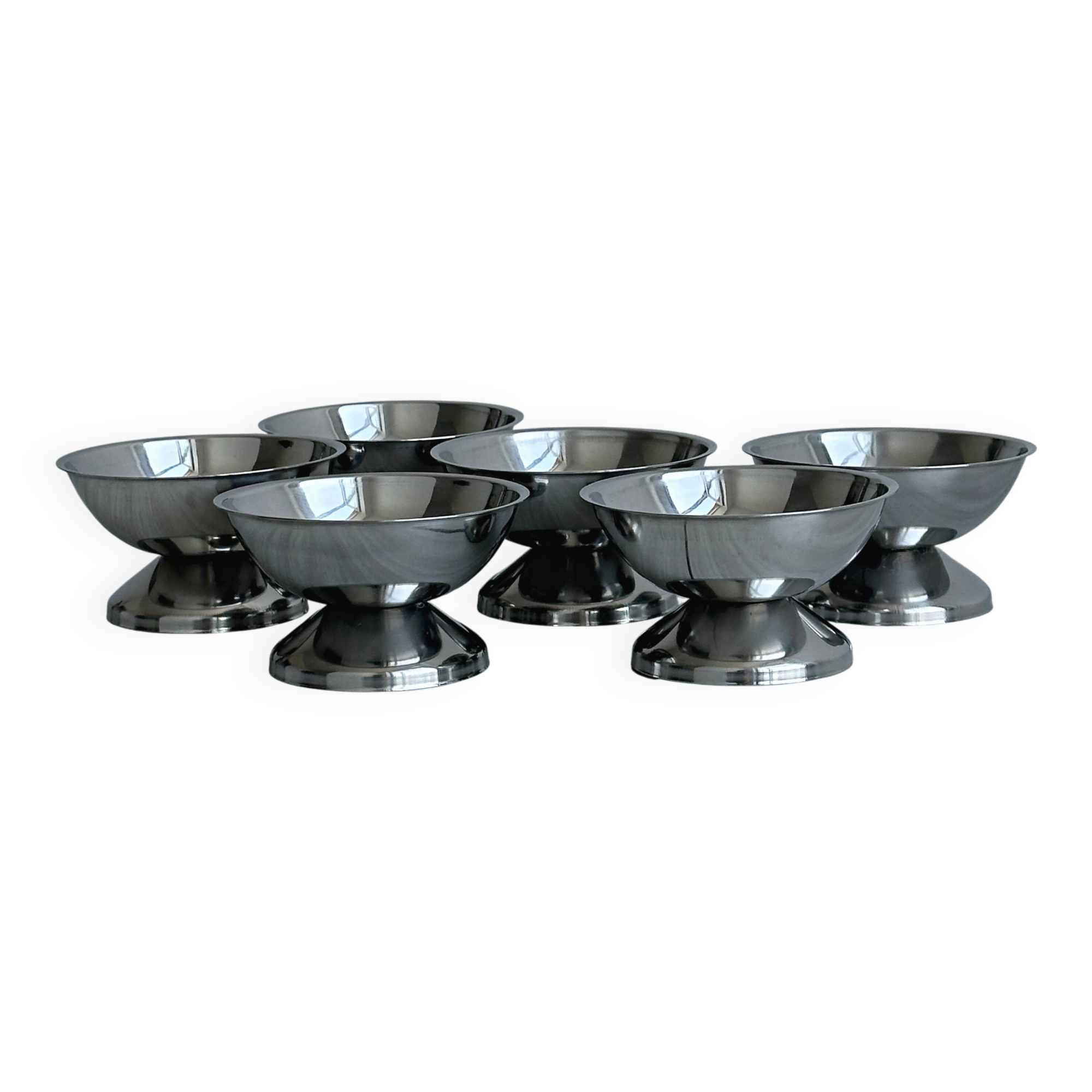 Set of 6 stainless steel footed bowls