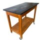 Vintage wooden high table on wheels
