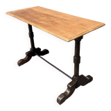 Table de bistrot ancienne française avec plateau en bois d'orme clair