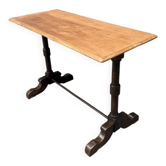Table de bistrot ancienne française avec plateau en bois d'orme clair