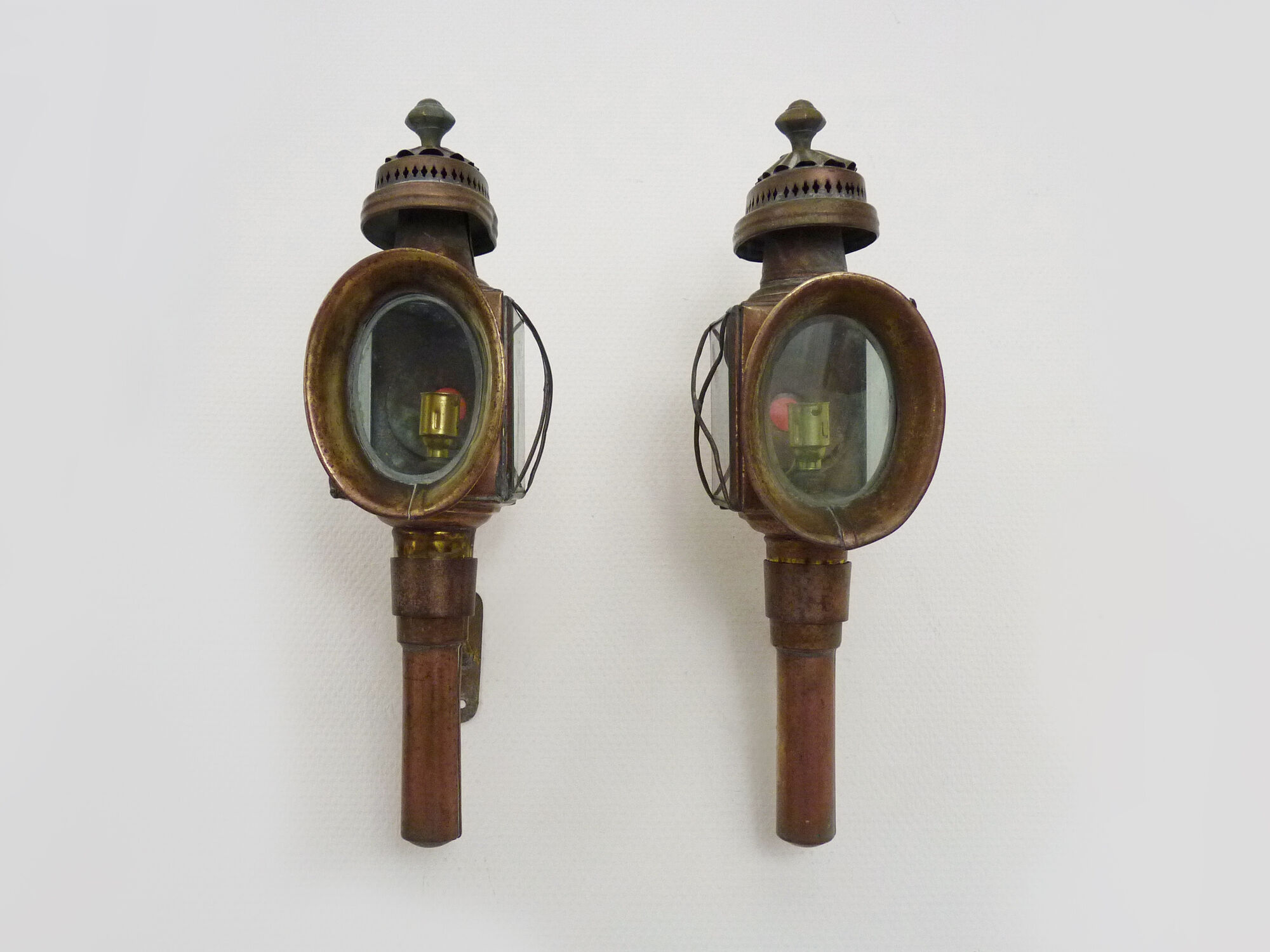 Pair of vintage wall lamps carriage lanterns, cab, electrified lanterns. Year 20 30