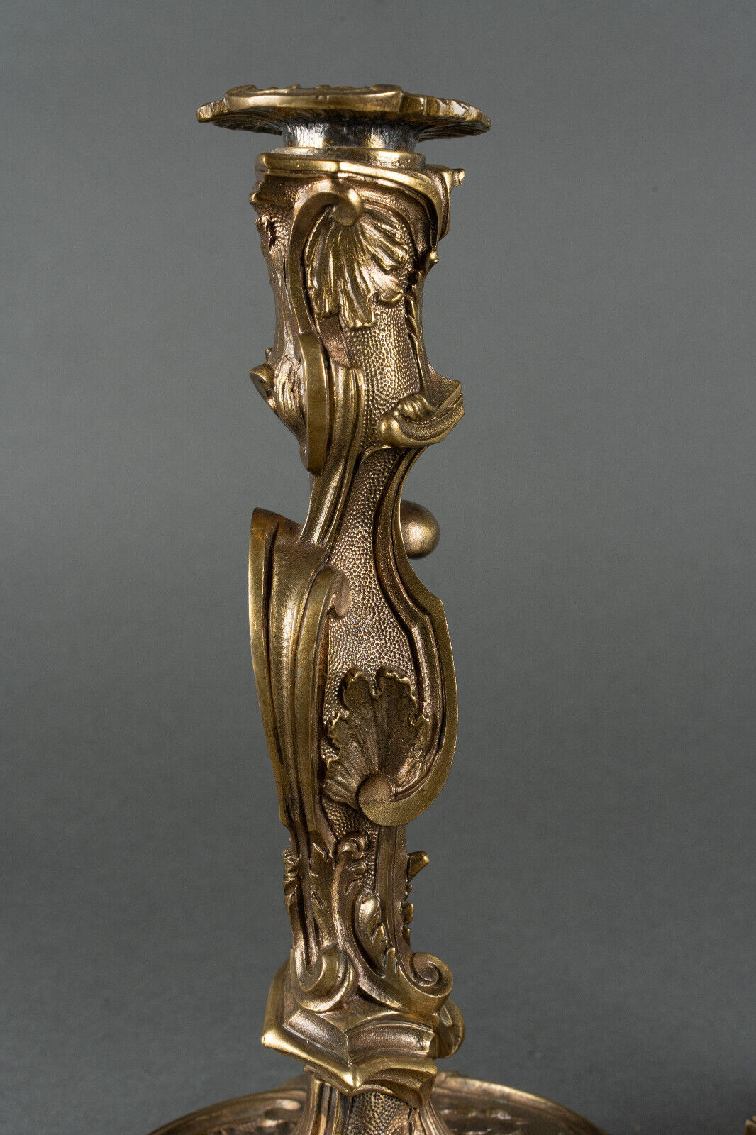 Pair of candlesticks xixth louis xiv ornamentation shells gilded bronze