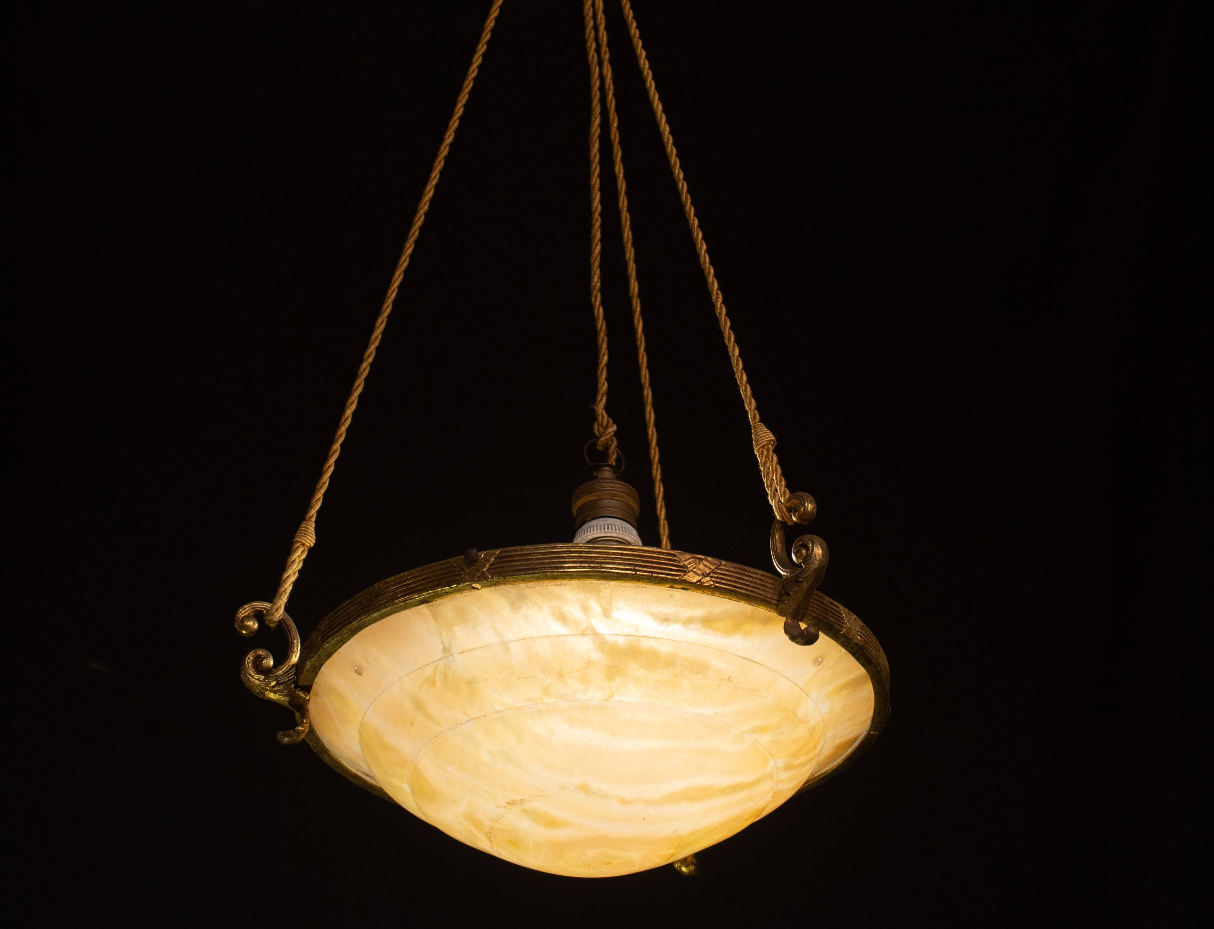 Antique Liberty Alabaster Candlestick, Brass Structure 1940s