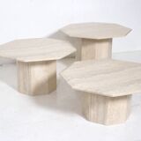 Set of 3 octagonal travertine side tables, 1970s,