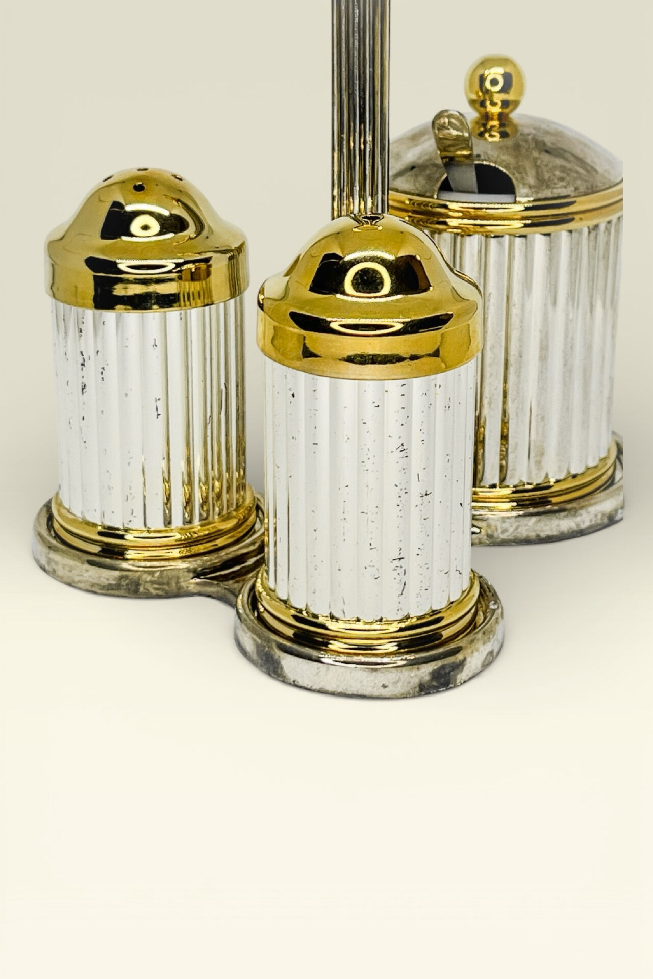 Elegant antique metal/brass condiment set