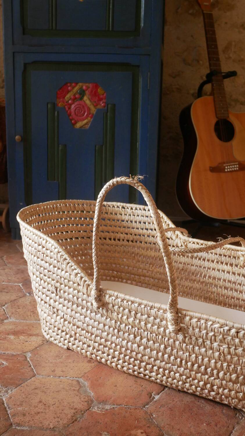 Couffin bébé en osier avec matelas (vintage)