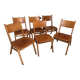 Set of 6 vintage wooden stackable chairs compass legs Germany 1960's