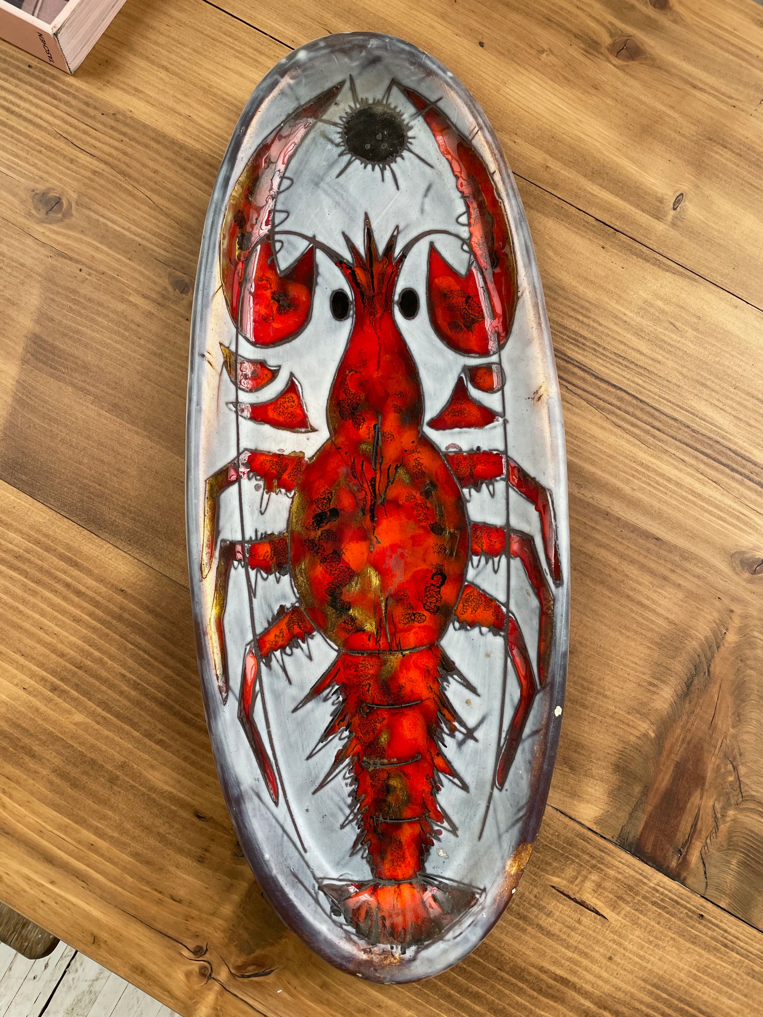 Plat céramique « homard » Vallauris Brunner