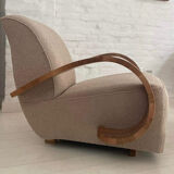 Art deco armchair in walnut and curly fabric
