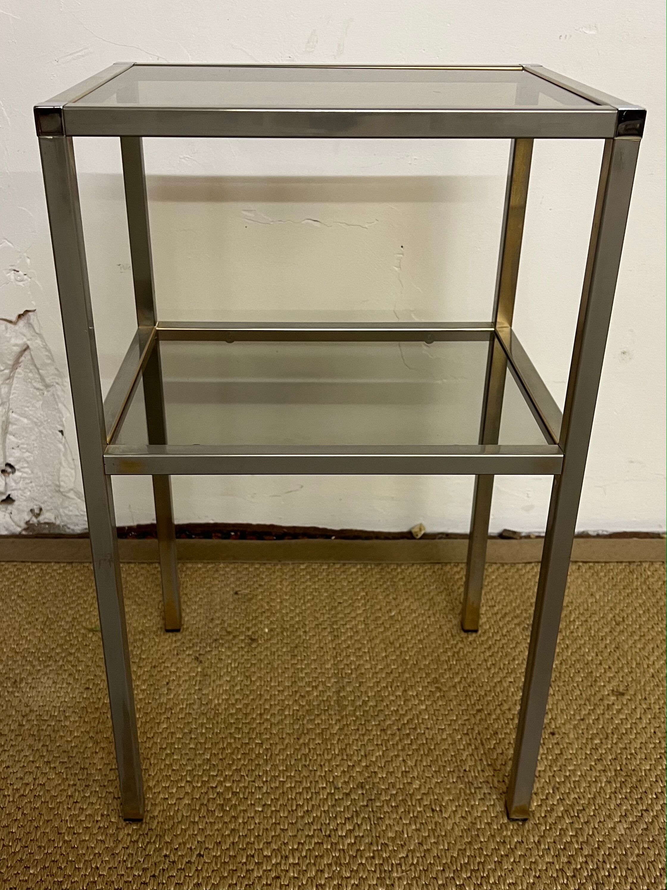 Chrome and smoked glass side table