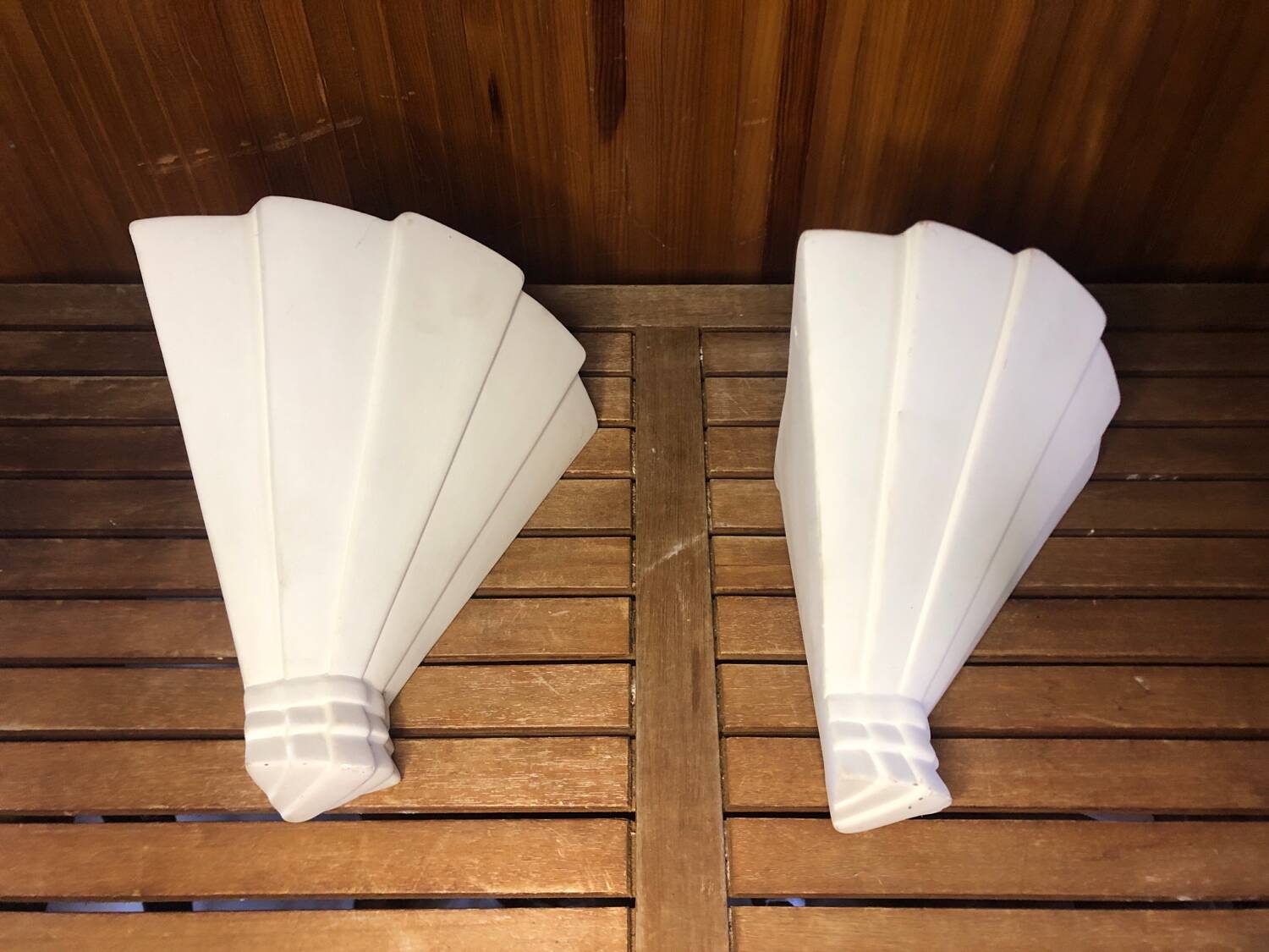 Pair art deco wall lamp angle white plaster made in italy vintage #a469