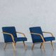 Vintage oak and blue fabric armchairs, Hungary, 1970s, set of 2