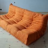 Set of 3 togo sofas in orange fabric model designed by Michel Ducaroy 1973