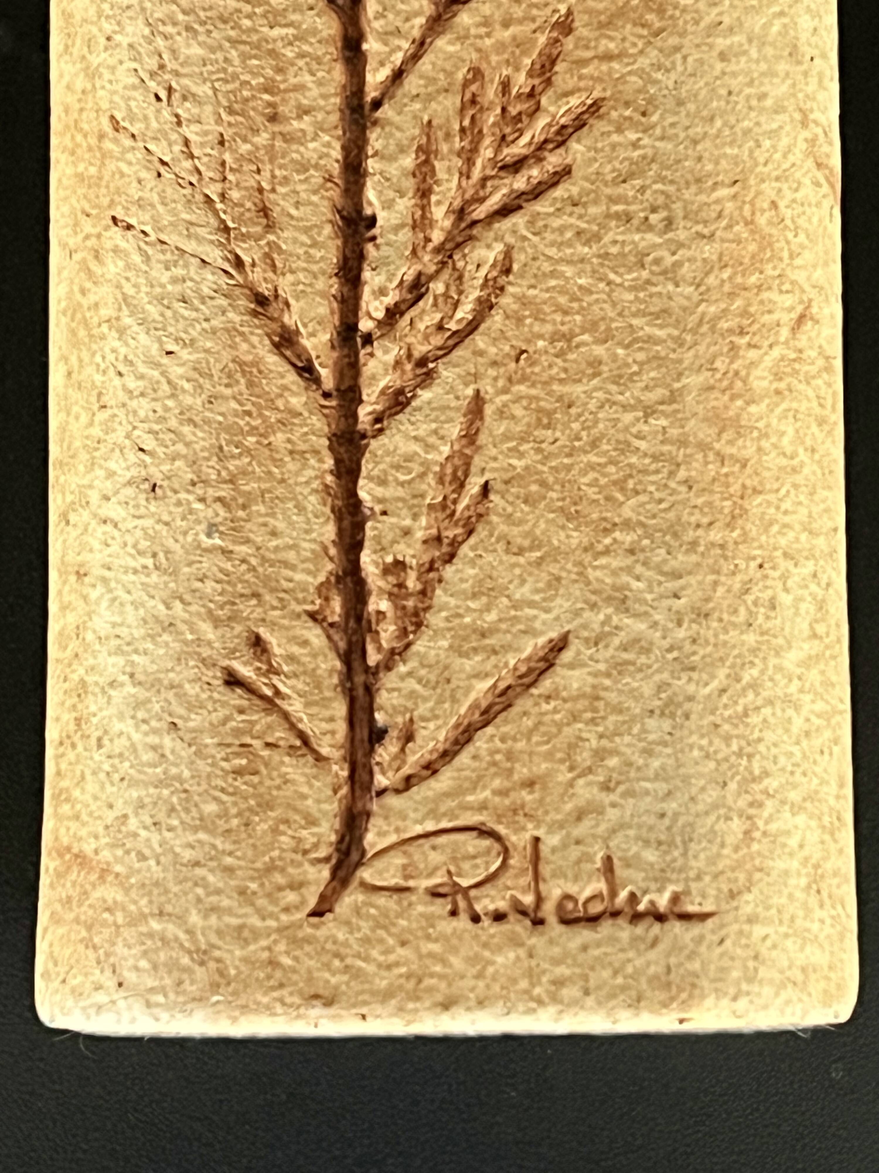 Stoneware vase with herbarium decoration by Raymonde Leduc, Vallauris, 1960s