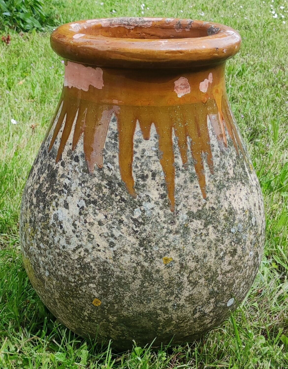 Old jar of Biot glazed pottery with drips