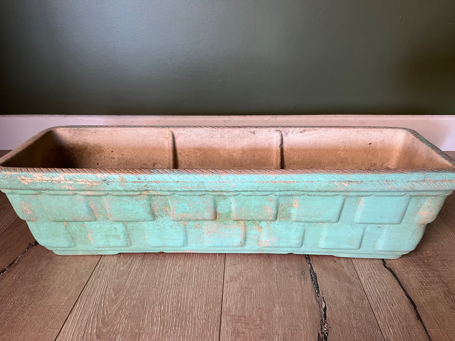 2 water green stone planters, 1950s-60s