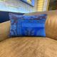 Vintage Turkish Wool Lumbar Pillow, Handmade Blue Geometric Rug Cushion
