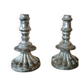 Rare pair of antique silvered terracotta candlesticks from the 17th century.