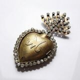 Ancient ex-voto of a flaming heart of Mary, adorned with rhinestones, 19th-20th century.