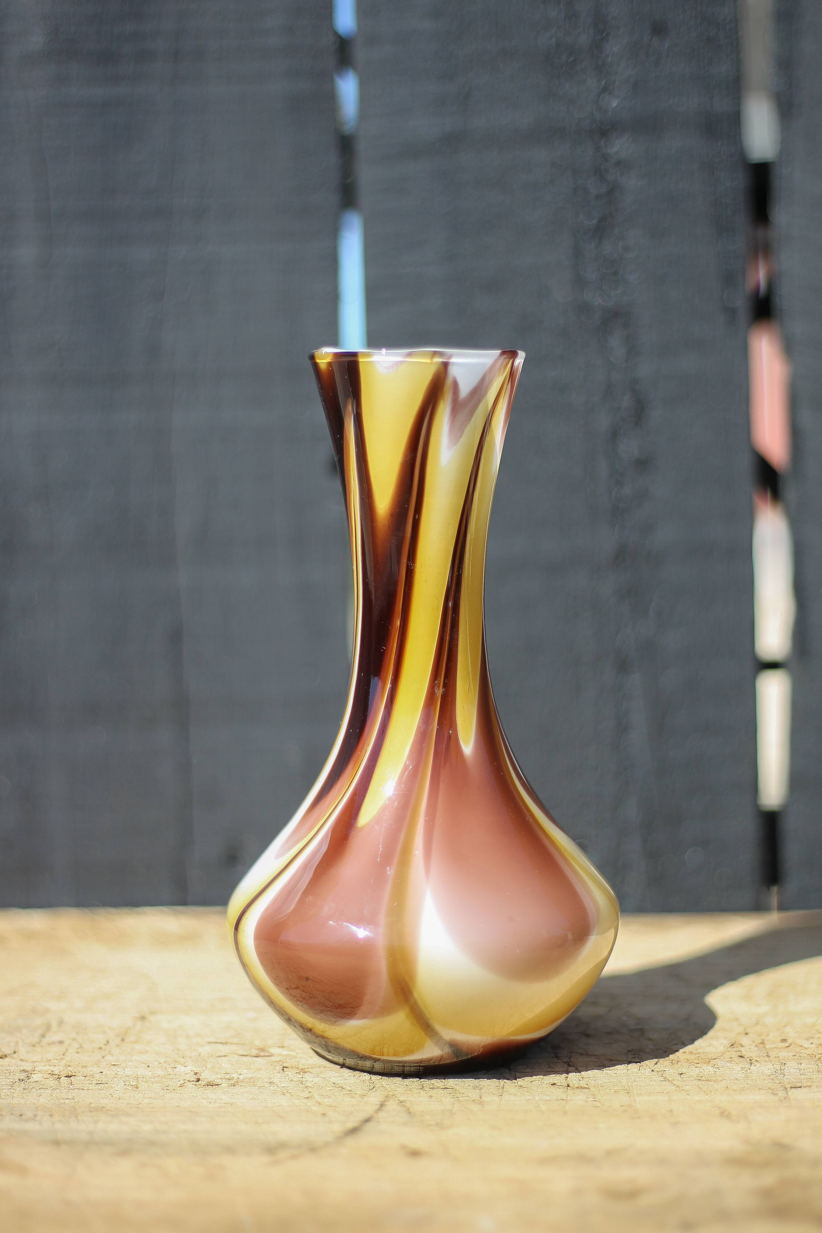 Italian opaline vase, flower pot, flower vase, blown glass, retro, interior decoration