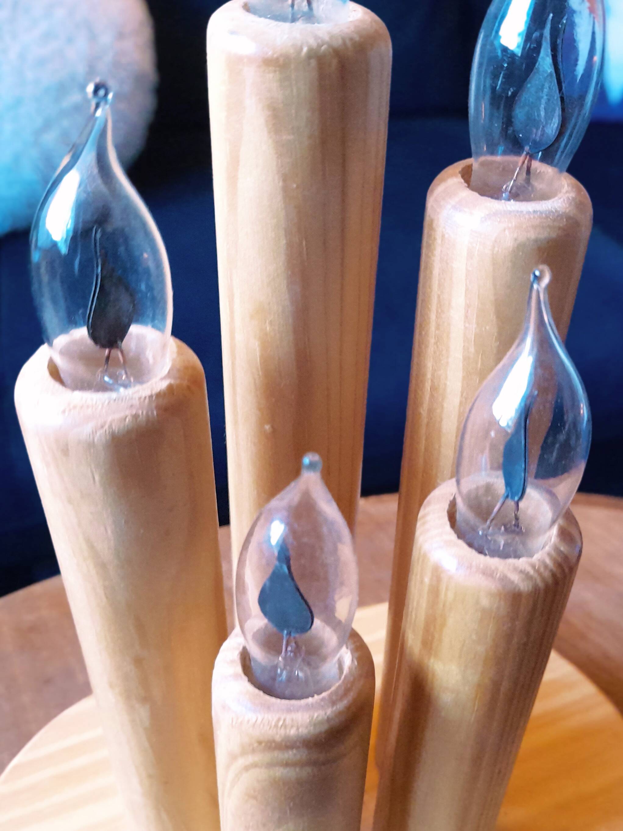 Vintage Swedish pine electric candelabra, 70s/80s