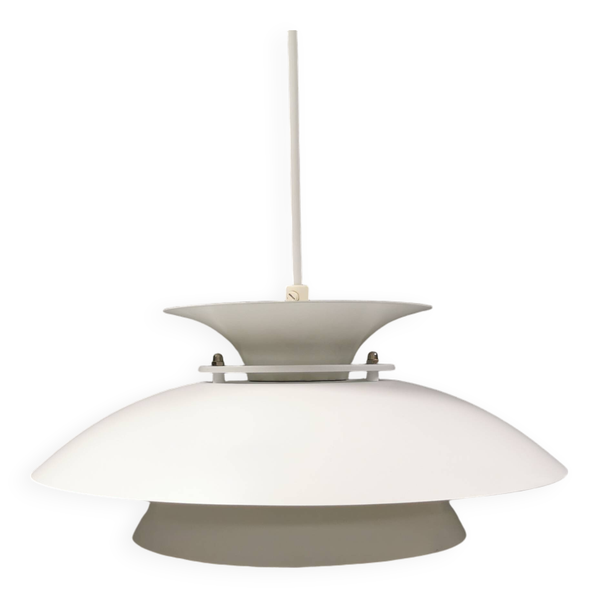 White hanging lamp from the 1980s, produced by Form-Light Denmark.