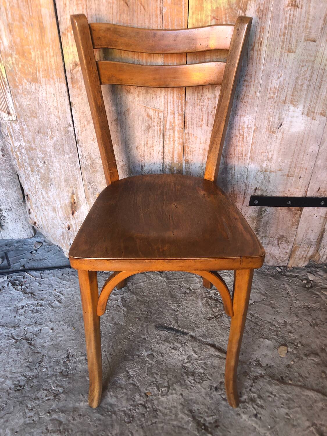 Old vintage baumann light wood bistro chair #a566