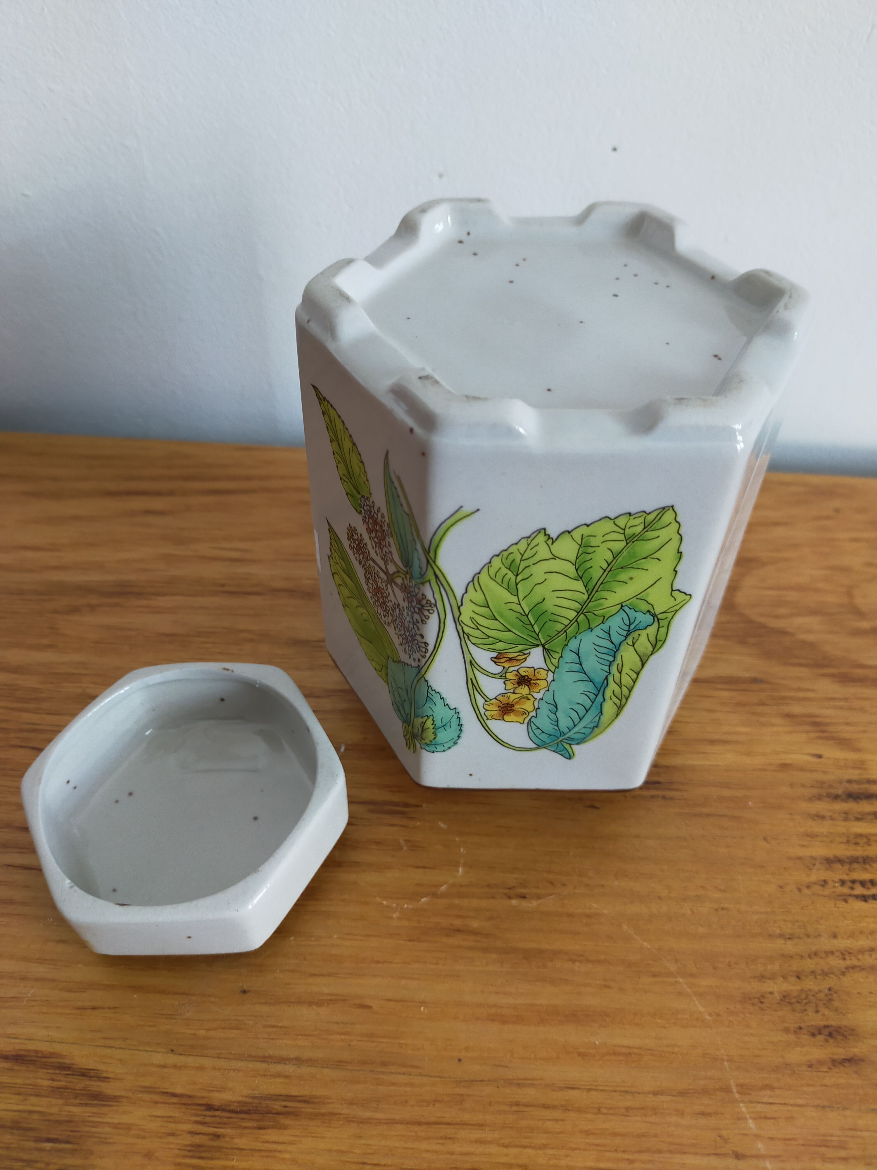 Tea pot herbalism vintage plant motifs