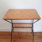 Rattan and metal side or bedside table